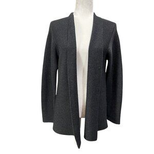 Eileen Fisher Women’s Open Front Gauge Knit Charcoal Cardigan Medium Heavyweight